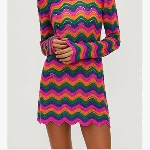 Amazon Multicolor Chevron Knit Long Sleeve Mini Dress - Pink, Orange & Green